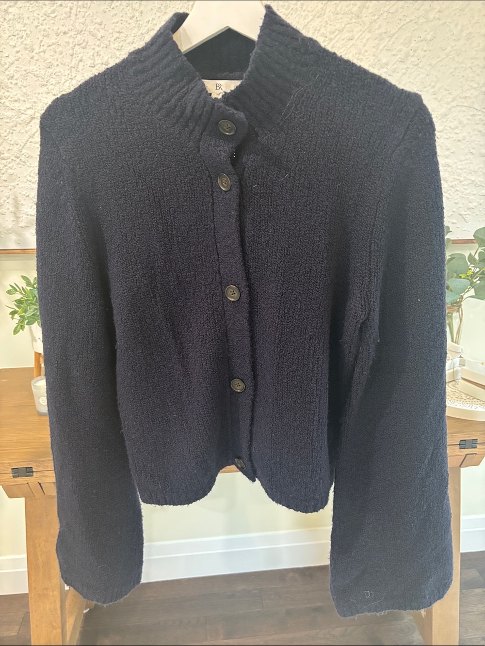 Banana Republic Navy Button-Up Ribbed Neck Cardigan